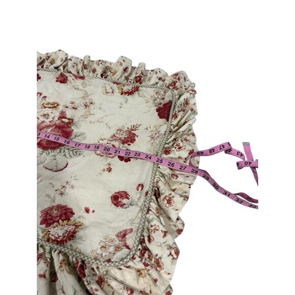Waverly Home Fashions Vintage Red Cream Floral Ruffle KING Pillow Sham Cottage - Picture 7 of 7
